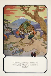 Ach du meine Güte, quakte der Osaka-Frosch, Kyoto ist genau wie Osaka, Illustration aus Little Peaching und andere Geschichten aus dem alten Japan, ca. 1928